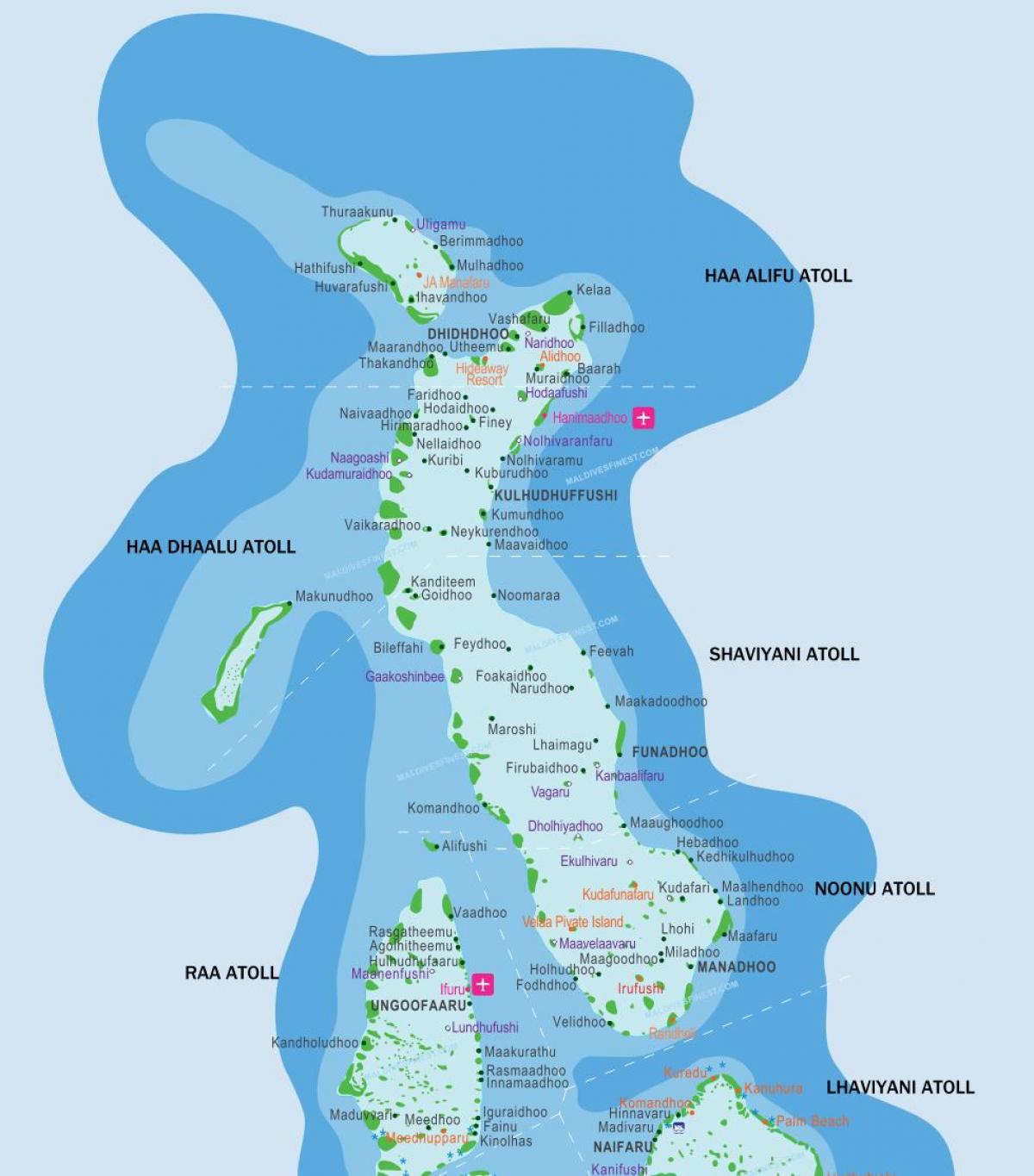 maldivu salas kūrortiem atrašanās vietu kartē