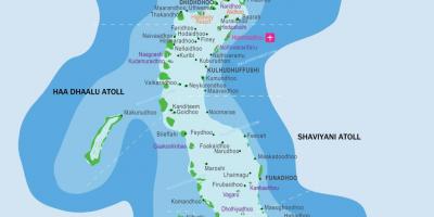 Maldivu salas kūrortiem atrašanās vietu kartē